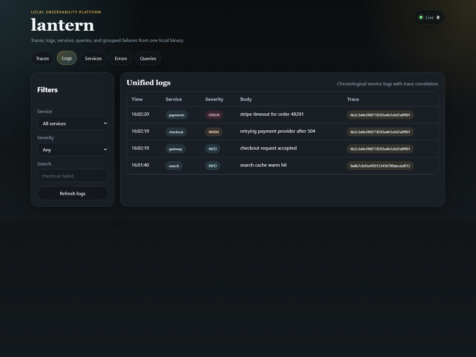 Lantern log stream view